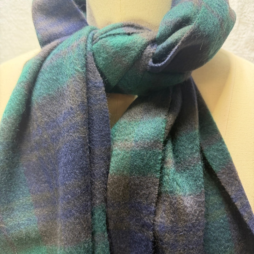Alan Flusser 100% Cashmere Scarf Black Watch Tartan Plaid Green Navy Blue NWT